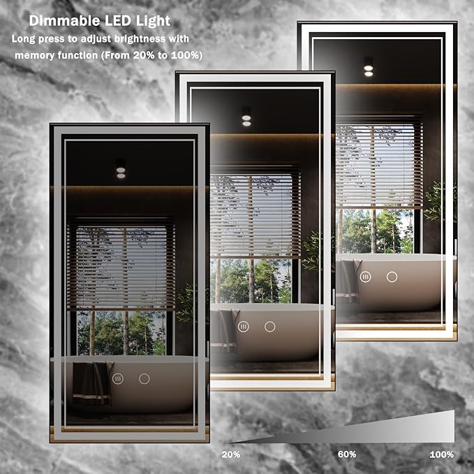 36" x 18" LED Bathroom Mirror with Lights Framed LED Mirror for Bathroom Backlit and Front Lighted Bathroom Mirror Black Square Aluminum Frame Anti-Fog Dimmable Adjustable Shatter-Proof