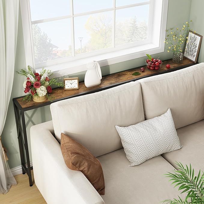 Console Table, 70” Narrow Sofa Table, Entryway Table, Industrial Sofa Table for Hallway, Living Room, Bedroom, Long Console Table,Rustic Brown