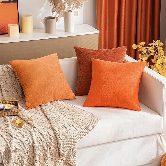MIULEE Fall Pack of 2 Orange Throw Pillow Covers 12x20 Inch Soft Chenille Pillow Covers for Sofa Living Room Couch Solid Dyed Cases