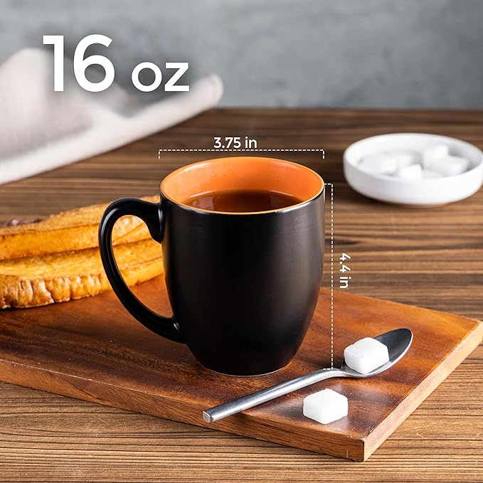 GBHOME 16oz Coffee Mugs Set of 6, Large Ceramic Coffee Mugs for Man, Woman, Dad, Mom, Modern Coffee Mugs Set with handle for Tea/Latte/Cappuccino/Milk/Cocoa. Dishwasher&Microwave Safe,Orange