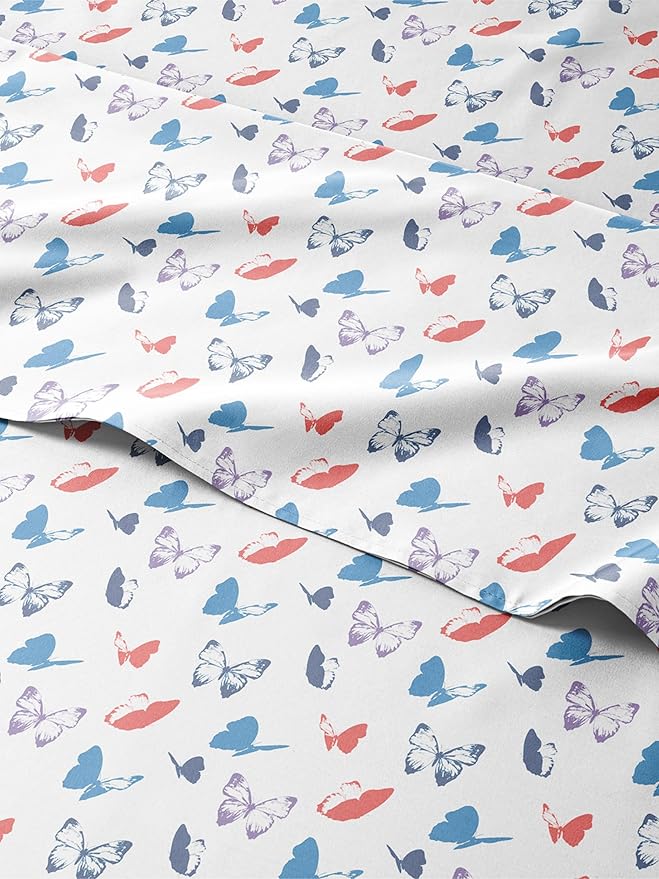 Kids Full Size Butterfly Bed Sheets - 4 Piece Butterfly Sheet Set - Insect Themed Bedding - Soft, Cute & Cozy - Breathable & Machine Washable - Whimsical Bed Set for Boys, Girls, Teens and Toddlers