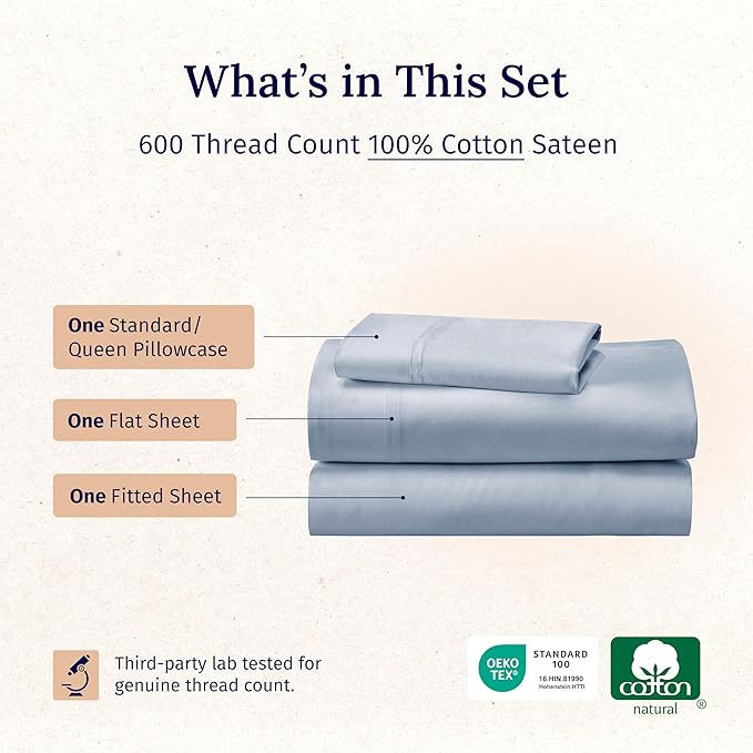 California Design Den Luxury Twin XL Sheet Set - 100% Cotton, 600 Thread Count Deep Pocket XL Twin Sheets, Soft Hotel-Quality Bedding with Sateen Weave - Blue