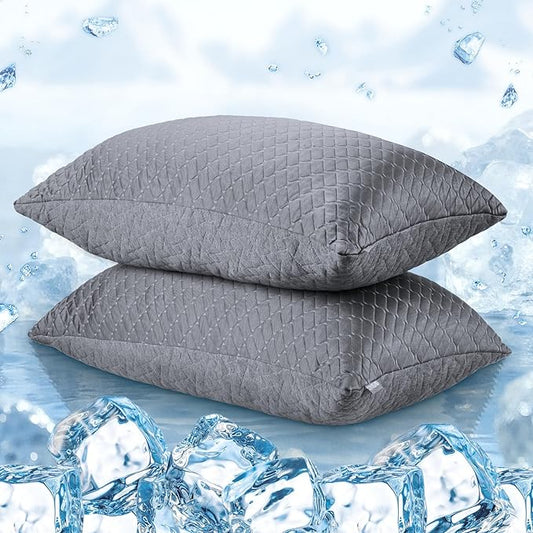 puredown Pillows Queen Size Set of 2, Shredded Memory Foam Pillows, Cooling Foam Pillow for Sleeping, Soft Bed Pillow Queen Size with Adjustable Foam for Side, Back and Stomach Sleepers, Grey