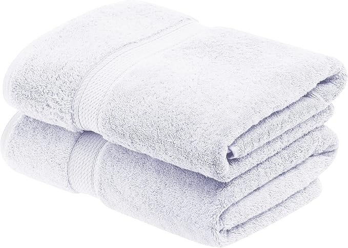 Superior Egyptian Cotton Pile Bath Towel Set of 2, Ultra Soft Luxury Towels, Thick Plush Essentials, Absorbent Heavyweight, Guest Bath, Hotel, Spa, Home Bathroom, Shower Basics, White