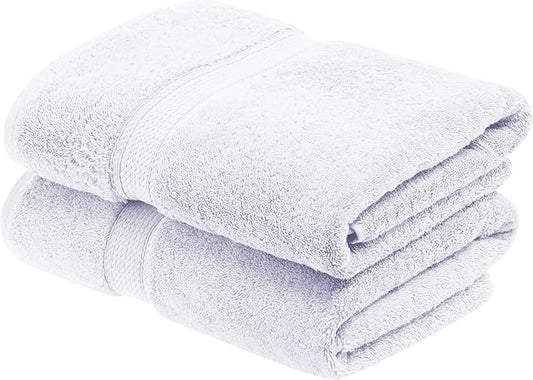 Superior Egyptian Cotton Pile Bath Towel Set of 2, Ultra Soft Luxury Towels, Thick Plush Essentials, Absorbent Heavyweight, Guest Bath, Hotel, Spa, Home Bathroom, Shower Basics, White