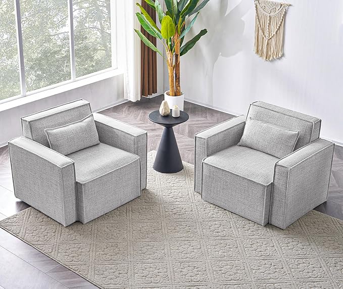 ELUCHANG Oversized Accent Chair Set of 2,Modern Boucle Sofa Chair with Strong Wood Frame,High Supportive & Soft Sponges,Comfy Upholstered Armchair Reading Chairs for Living Room Apartment,Light Grey