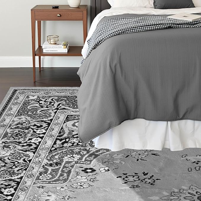 Vintage Area Rug 5x8 Rugs, Machine Washable Vintage Area Rug Non-Slip Low Pile Large Rug for Living Room, Bedroom, Farmhouse, Dining Room, Grey