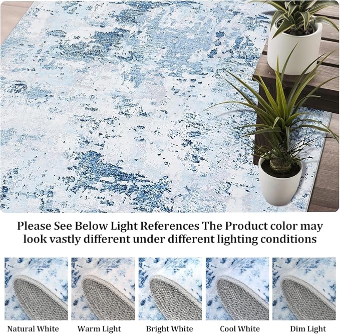 Modern Abstract Area Rug 3x5 Non Slip Non Shedding Rug Low Pile Stain Resistant Rug for Bedroom Living Room,Light Blue