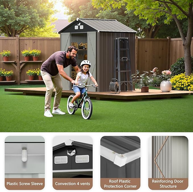 8x6 FT Outdoor Storage Shed,Metal Tool Sheds,Waterproof Outside Storage Shed with Lockable Doors & Air Vent,Storage Building for Backyard Garden