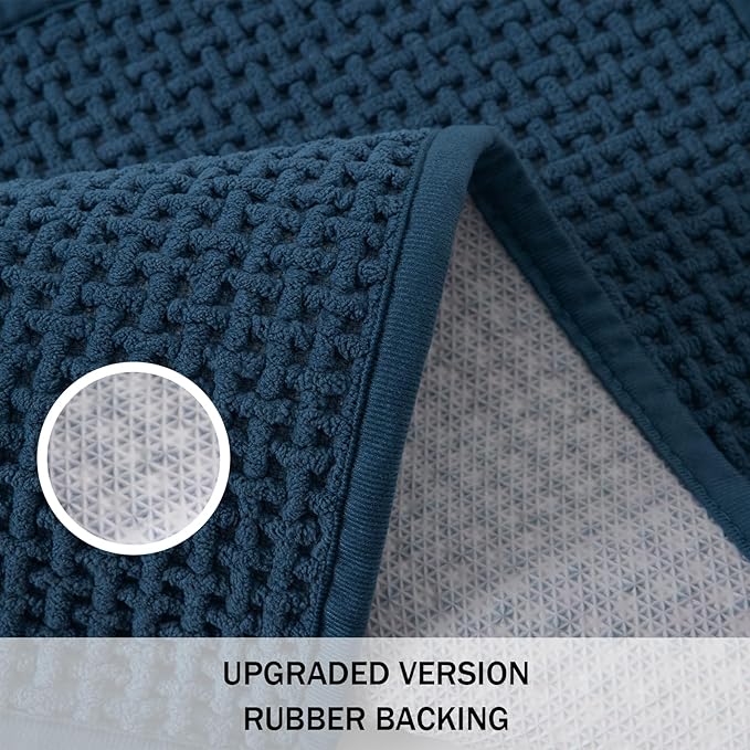 Bathroom Rugs Non Slip Washable, Super Absorbent Thin Bath Mat for Small Quick Dry Low Pile Bathroom Rug, (Navy Blue, 36″x24″)