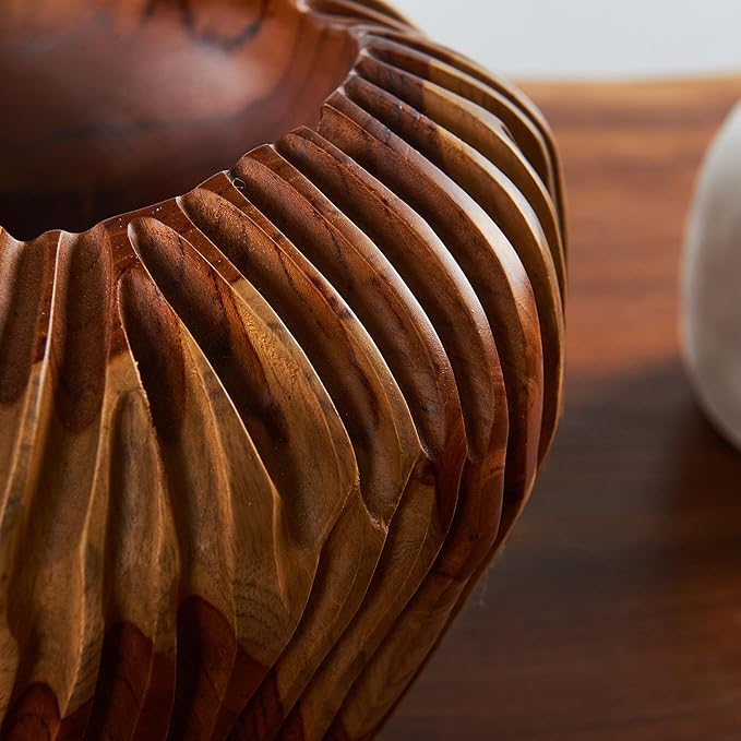 Teak Handcrafted Wooden Bowls Natural Wood Round Utility Bowl 9.7" W Handmade Rustic Serving Platter Fruit Snack Holder for Entry Table Vintage Artworks Dining Room Home Décor