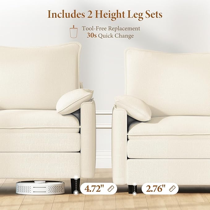 Vesgantti 142" U Shaped Sectional Couch, Comfy Cloud Modular Sectional Sofa with 2 Ottoman Deep Seat Chenille Modern Cloud Sofa, Modular Sofas for Living Room, Bedroom and Apartment, Beige