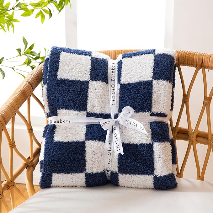 YIRUIO Throw Blanket Checkered Chessboard Fluffy Fuzzy Warmer Comfort Reversible Super Soft Cozy for Home Decor Bed Couch Sofa Living Room (Bluey, 51''x63'')