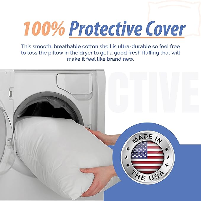 Continental Bedding Affinity Down Alternative Bed Pillow - Queen Size - 100% Soft Cotton Pillow - Pack of 1 - Polyester Pillow for Sleeping