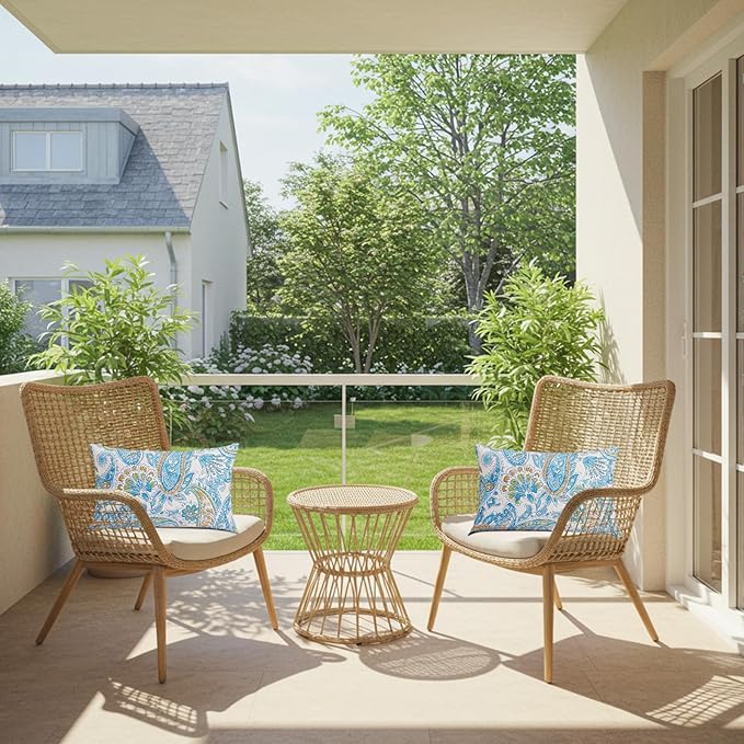 Outdoor Lumbar Pillows Waterproof 12×20 Inch with Insert, Decorative Toss Pillows Set of 2, Rain-Proof, Fade Resistant for Patio Furniture, Sofa, Couch, Garden