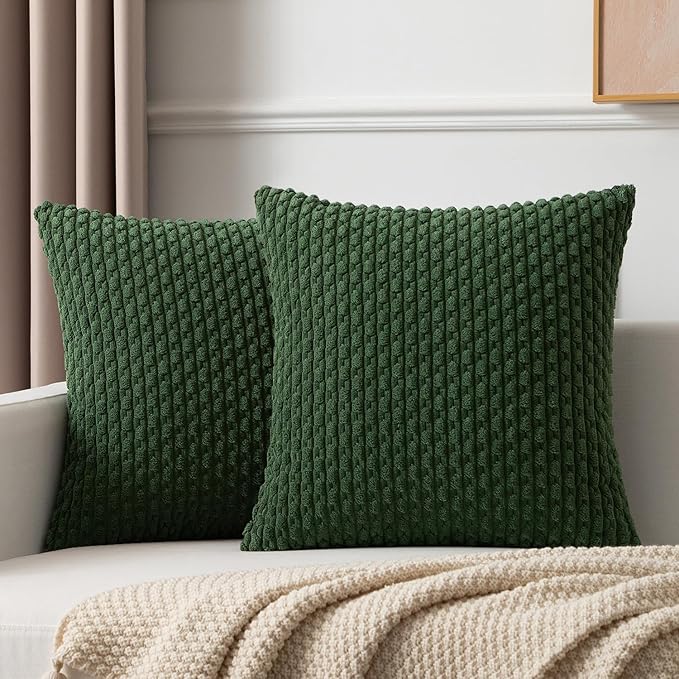 Kevin Textile Decorations Corduroy Soft Decorative Square Throw Pillow Cover Cushion Covers Pillowcase Home Decor for Party/20x20 Inch/50x50 cm Set of 2 Dark Green