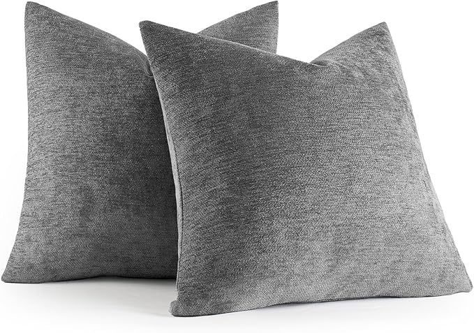 MIULEE Pack of 2 Dark Gray Decorative Pillow Covers 18x18 Inch Soft Chenille Couch Throw Pillows Farmhouse Cushion Covers for Home Decor Sofa Bedroom Living Room