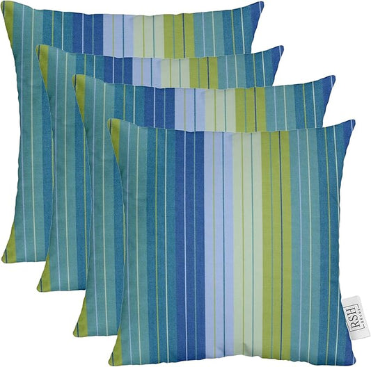 RSH DECOR: Sunbrella Square Throw Pillows Set of 4 | 20" x 20" | Water and Fade-Resistant Performance Fabric | Outdoor Pillow Covers with Down-Alternative Inserts | Seville Seaside