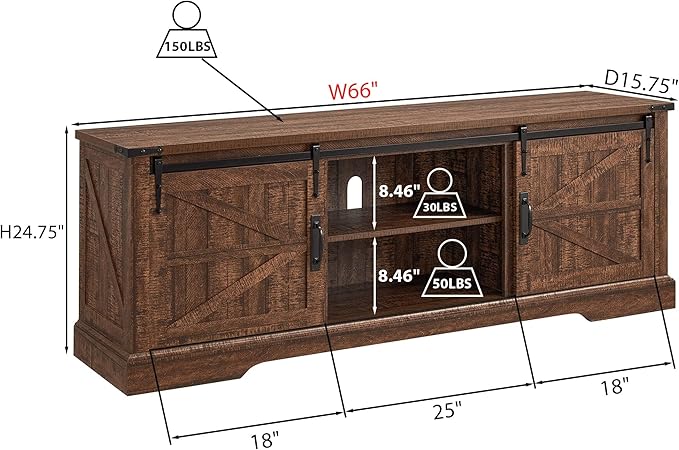T4TREAM Farmhouse TV Stand for 75 Inch TV, Rustic Entertainment Center w/Sliding Barn Door, Large Media Console Cabinet w/Storage Shelves, Wood Television Stand for Living Room, Reclaimed Barnwood