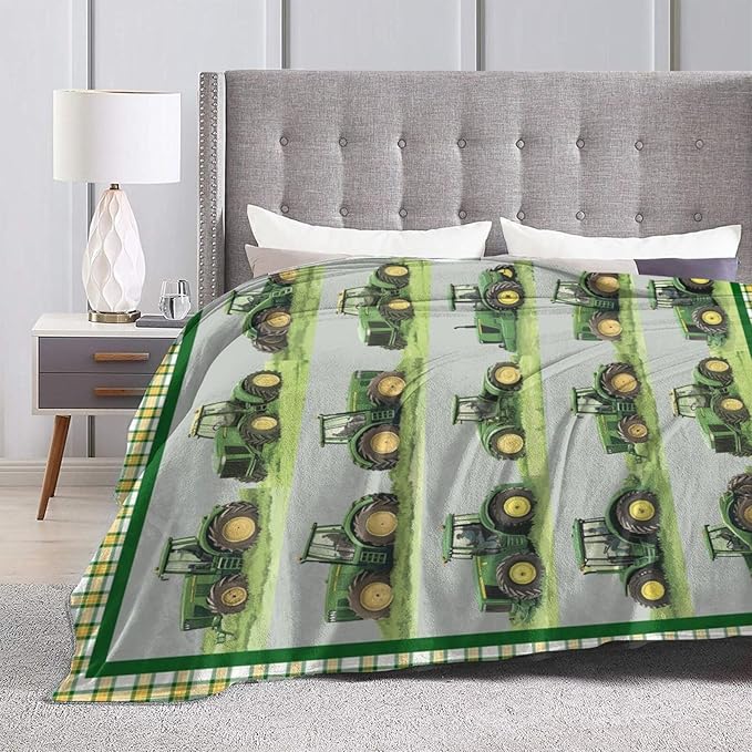 Truck Blanket Soft Cozy Green Truck Plush Throw Blanket Warm Equipment Tractor Flannel Fleece Bedding Stuff Decor Blanket Gifts for Lover Teens Kids Girls Boys Women Adults Bed Travel 50"x60"
