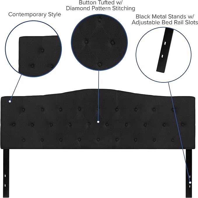 EMMA + OLIVER Tufted Upholstered King Size Headboard in Black Fabric