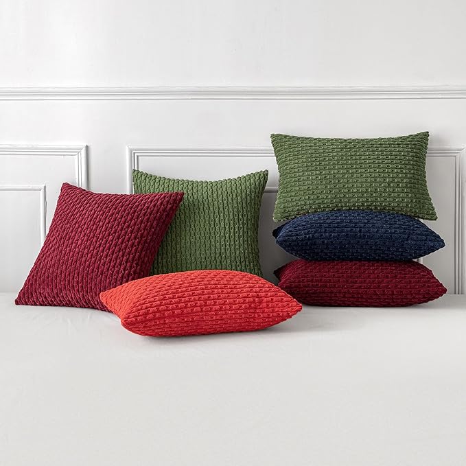 MIULEE Throw Pillow Covers Soft Corduroy Decorative Set of 2 Boho Striped Pillow Covers Pillowcases Farmhouse Home Decor for Couch Bed Sofa Living Room Spring 12x20 Inch Moss Green