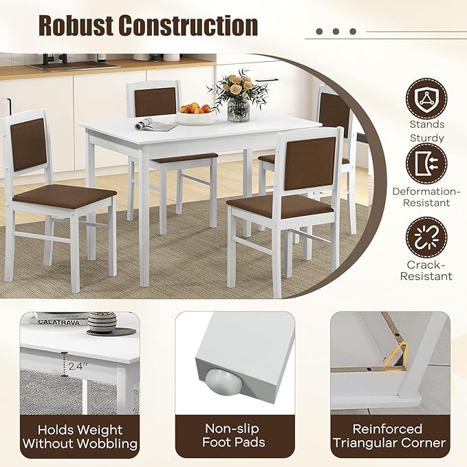 NAFORT Dining Table Set for 4, Farmhouse Kitchen Table and Chairs Set of 4, Mid-Century Modern Rectangular Dining Room Table with Cushion Padded Seat, Solid Wood Dining Set Kitchen Furniture