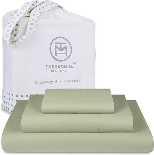 Threadmill - 5 Star Hotel Twin Sheet Set 100% Cotton Sheets, 500 Thread Count, Deep Pocket, Snug Fit, Soft & Crisp Best Bedding Sheets Set 3 Piece Set (Twin, Sage Green)