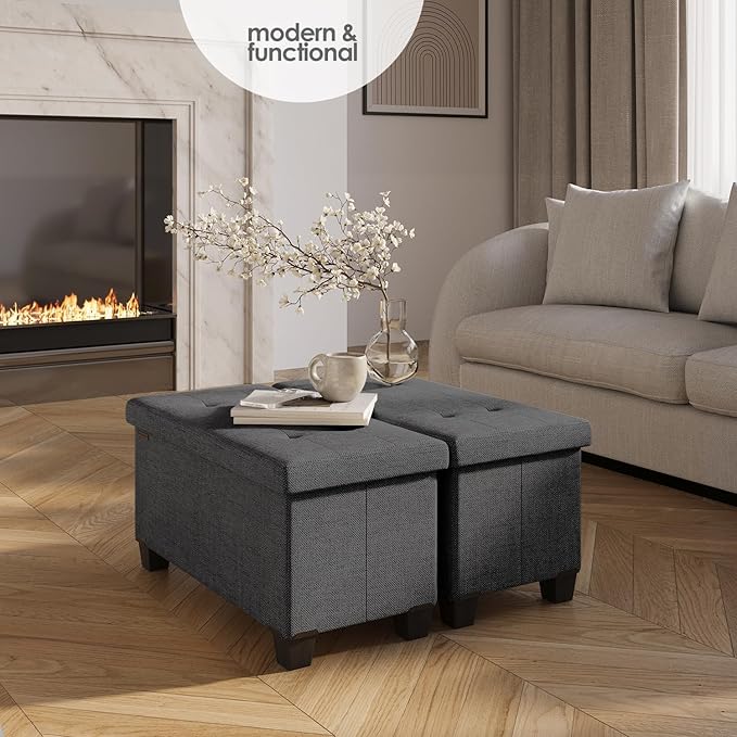 STORAGEBUD Storage Ottoman Bench with Bins, 30-in Storage Bench for Bedroom End of Bed, Folding Foot Rest Ottoman for Living Room Max 660lbs, Fabric Ottomans, Grey