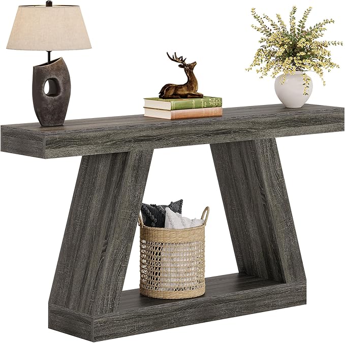 Tribesigns Farmhouse Console Table, 55-Inch Rustic Sofa Table with Storage, Industrial Wooden Entryway Table for Hallway, Living Room, Gray