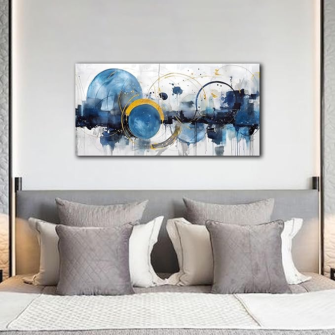 ZHAOSHOP Blue Canvas Wall Art for Living Room - Modern Pictures for Bedroom Wall Decor - Abstract Canvas Art for Office Size 20" x 40"