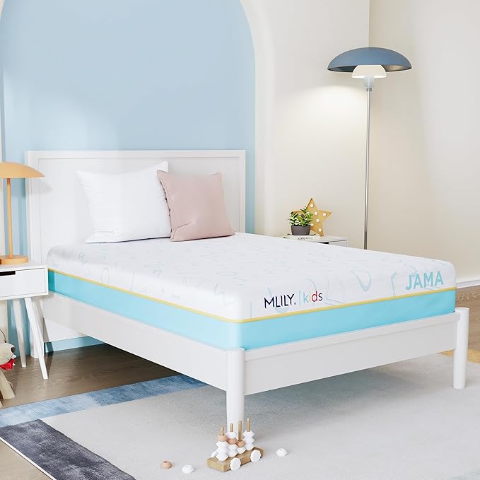 MLILY JAMA 8 Inch Kids Full Size Mattress, Memory Foam Medium Firm, Made in The USA of US Foam and Global Materials,CertiPUR-US Certified, 75x54x6,Blue