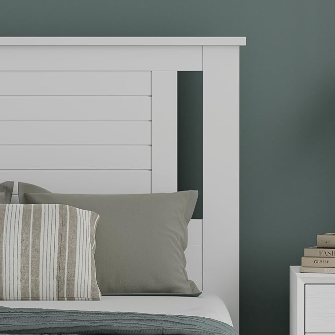 Serene Poplar Wood Twin Headboard, Modern Farmhouse Panel with Horizontal Scoring, Twin Size Headboard in White, Casual Coastal Style, Easy Assembly, Quality Materials