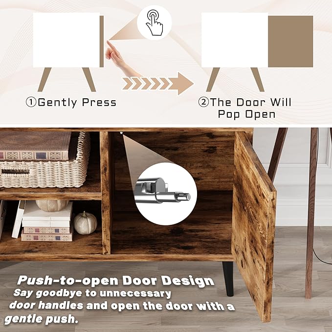 Flamaker TV Stand, 58 Inch Entertainment Center with 2 Doors and 2 Storage Cabinets for TV up to 65 inch, TV Console Table for Living Room, Bedroom, Office (Vintage Brown)