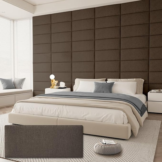 Upholstered Headboard for Full Twin Size Bed, Wall Mounted & Peel and Stick Headboard, Soundproof DIY Wall Panels, Fabric Tufted Head board in Modern Design for Bedroom (6 Panels, Each 23.62"x9.84"）