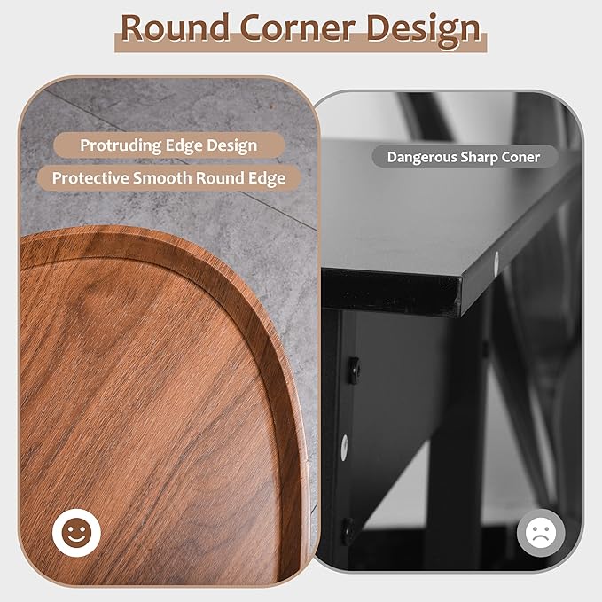 2-Tier Water-Shaped Wood Center Table Mid Century Oval Coffee Table Rustic Farmhouse for Living Room, Bedroom, 40", Brown