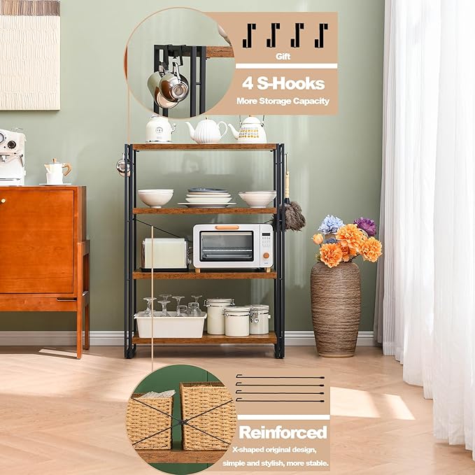 HCHQHS Bookshelf, 4-Tier Industrial Bookcase, Rustic Open Book Shelf, Freestanding Tall Bookshelves with Metal Frame