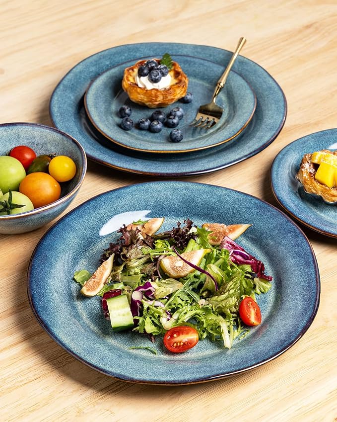AmorArc Ceramic Dinnerware Sets, Handmade Stoneware Reactive Glaze Plates and Bowls Set, Scratch Resistant | Dishwasher & Microwave Safe Dishes Set, Service for 4 (12pc)