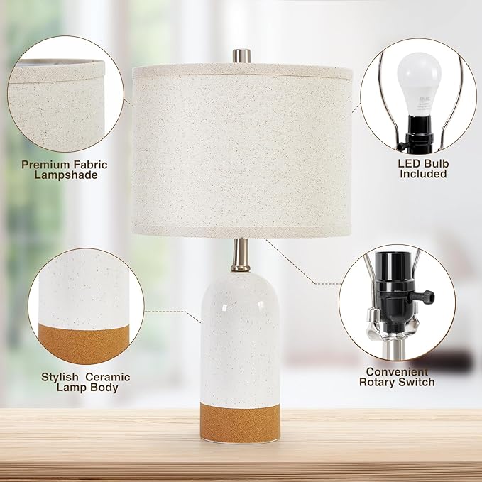 GyroVu 3 Color Temperature Small Table Lamp for Bedroom, Bedside Desk Reading Lamps, 21.5" Nightstand Ceramic Lamp for Kids Room, Living Room, Dorm, Home Office, Bulbs Included