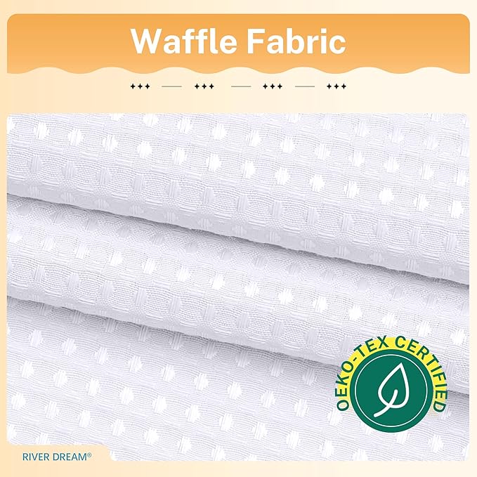 River Dream 3 in 1 Waffle Shower Curtain Set, White Fabric Shower Curtain and Clear Liner Set, with Double Sided Hooks, Waterproof, 72" W*78" H