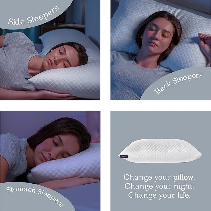 DreamyBlue Signature Pillow w/Adjustable Loft • Shredded Memory Foam Fill • Neutral Alignment for Side, Back, and Stomach Sleepers • Washable Bamboo Rayon Cover • CertiPUR-US Certified Foam (Queen)