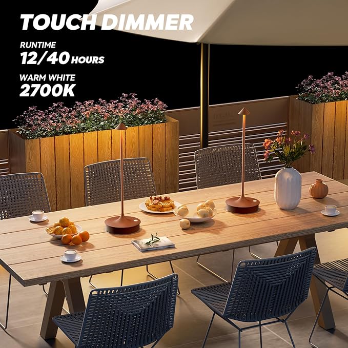 Small Cordless Table Lamp Rechargeable, Battery Operated Desk Lamp, 4000mAh LED Touch Lamp, Dimmable Portable Outdoor Waterproof Wireless Table Light for Restaurants/Bars/Outdoor(1PC, Brown)