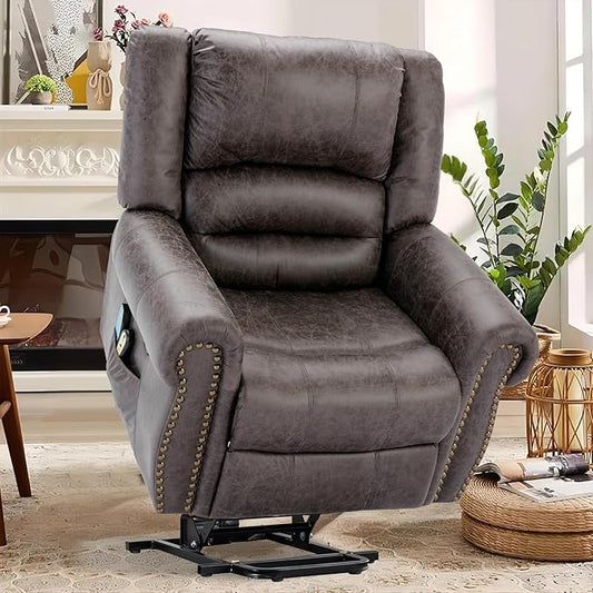 MEETWARM Large Power Lift Electric Recliner Chair with Massage and Heat, Overstuffed Wide Recliner for Elderly, Heavy Duty Recliner for Living Room with 2 Remote Controls/USB Ports/Side Pockets(Gray)