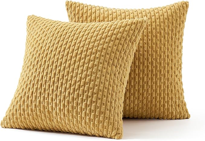 MIULEE Throw Pillow Covers Soft Corduroy Decorative Set of 2 Boho Striped Pillow Covers Pillowcases Farmhouse Home Decor for Spring Couch Bed Sofa Living Room 20x20 Inch Gold
