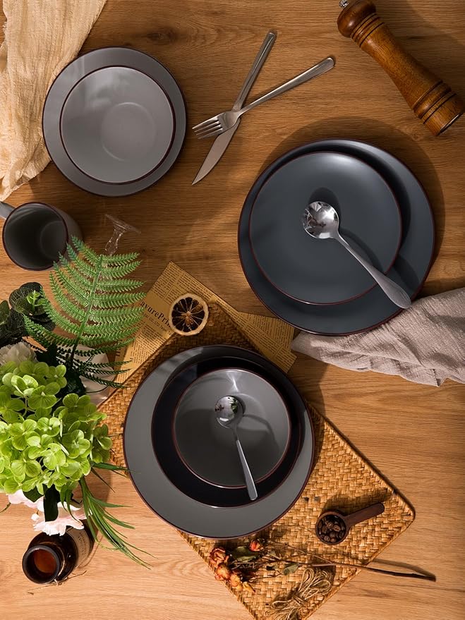 Famiware Venus Plates and Bowls Sets, 12 Pieces Stoneware Speckled Dinnerware Sets, Dishes Set for 4, Microwave and Dishwasher Safe, Matte Multi-color