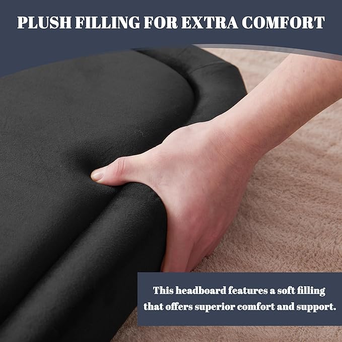 Velvet Fabric Headboard for King Size Bed, Upholstered King Headboard Only, Dorm Headboards from 41” to 49” Height, Sturdy and Durable Solid Wood Bed Head Board, Black