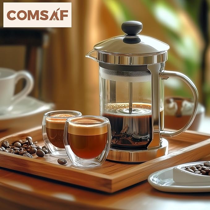 ComSaf Double Walled Espresso Cups 3 oz, Glass Espresso Shot Cup Set of 2, Small Coffee Mugs for Ristretto, Lungo, Machiato, Ideal Gift for Chrismas, Brithday