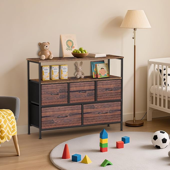 TV Stands for 42 inches TV, TV Stands for Living Room, Entertainment Center with Storage, TV Console with Open Shelves (Brown and Rustic Brown)