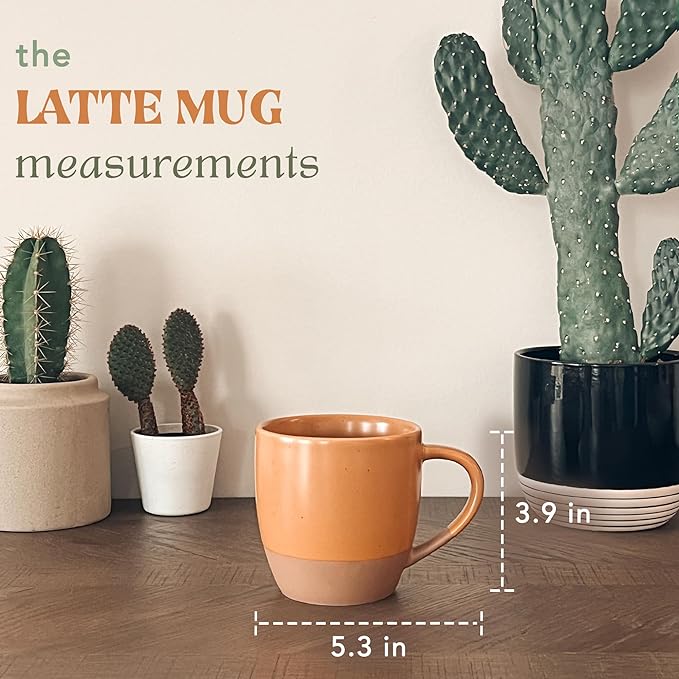 Mora Ceramic Artisan Matte Large Latte Mug Set of 4, 16oz - Microwavable, Porcelain Coffee Cups With Big Handle - Modern, Boho, Unique Style For Any Kitchen. Microwave Safe Stoneware - Safari Colors