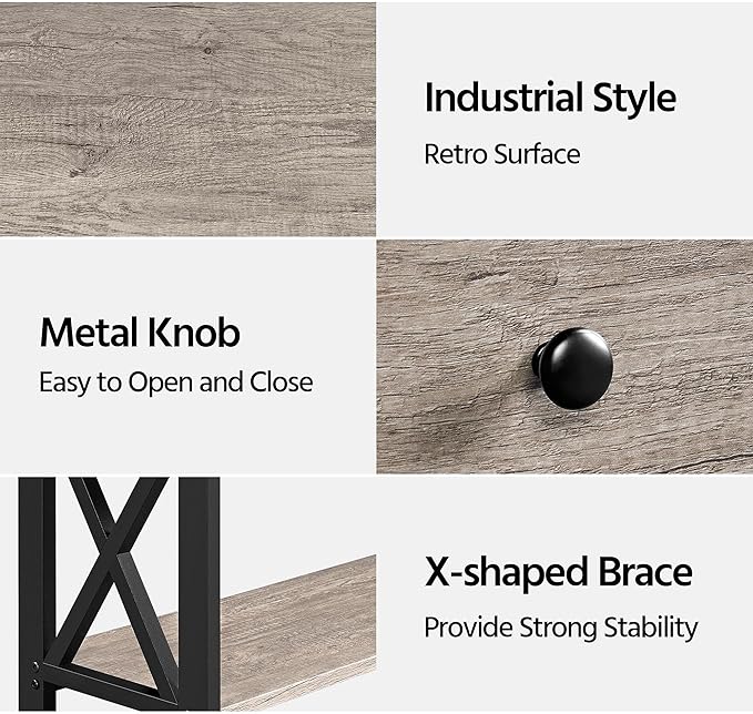 Yaheetech Console Table with Drawer, Entryway Table with 3 Tier Storage Shelves, Narrow Long Sofa Table for Entryway, Living Room, Hallway, Couch, Kitchen, Metal Frame, Gray